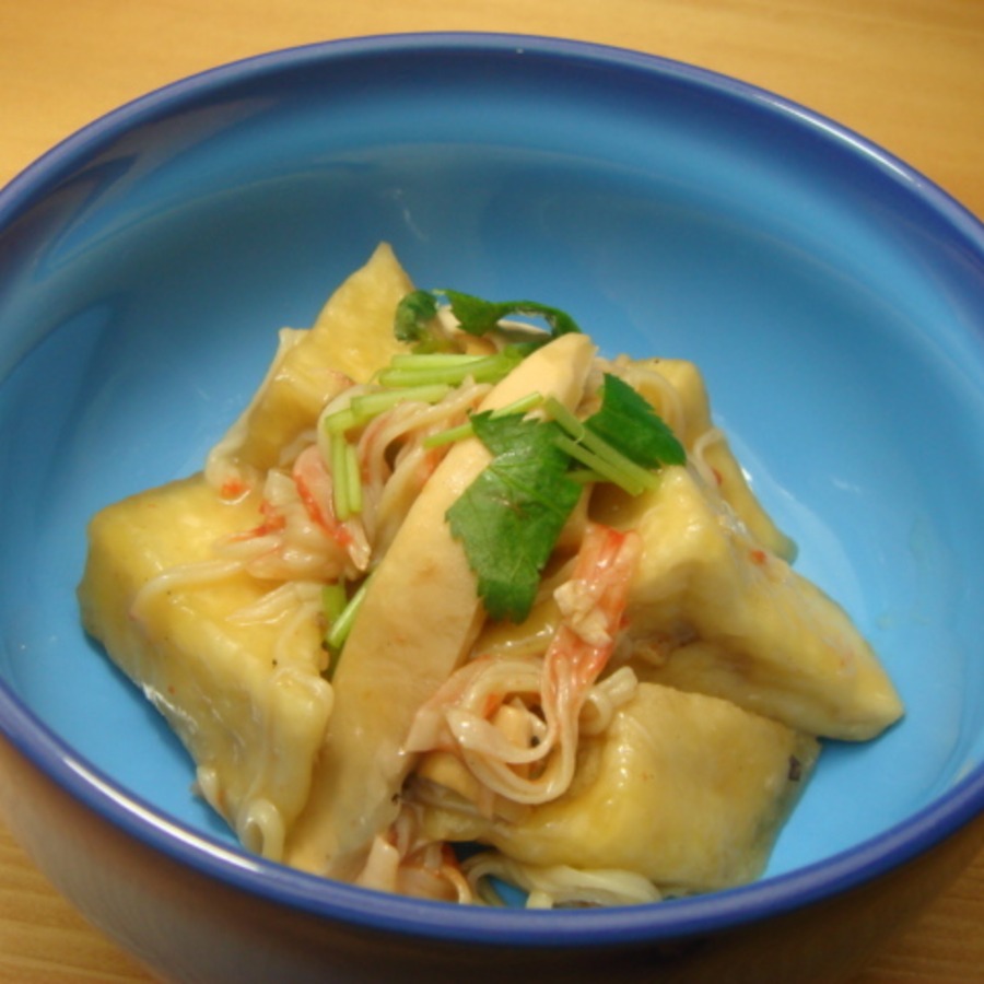 こうや豆腐とにんぎょうたけの揚げ煮