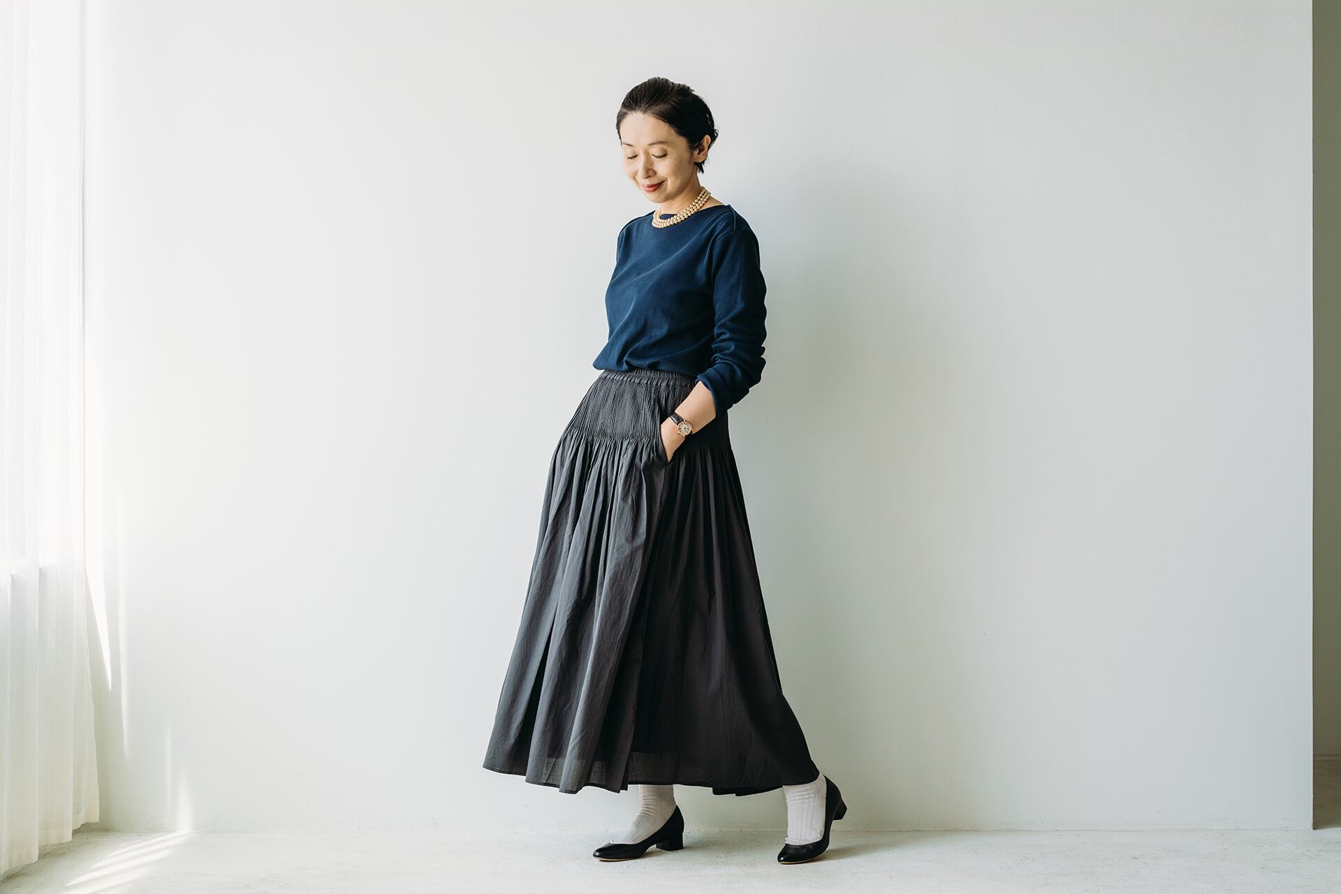 ゆったり着られるのに、伸縮性のある生地のおかげで美しいシルエットに