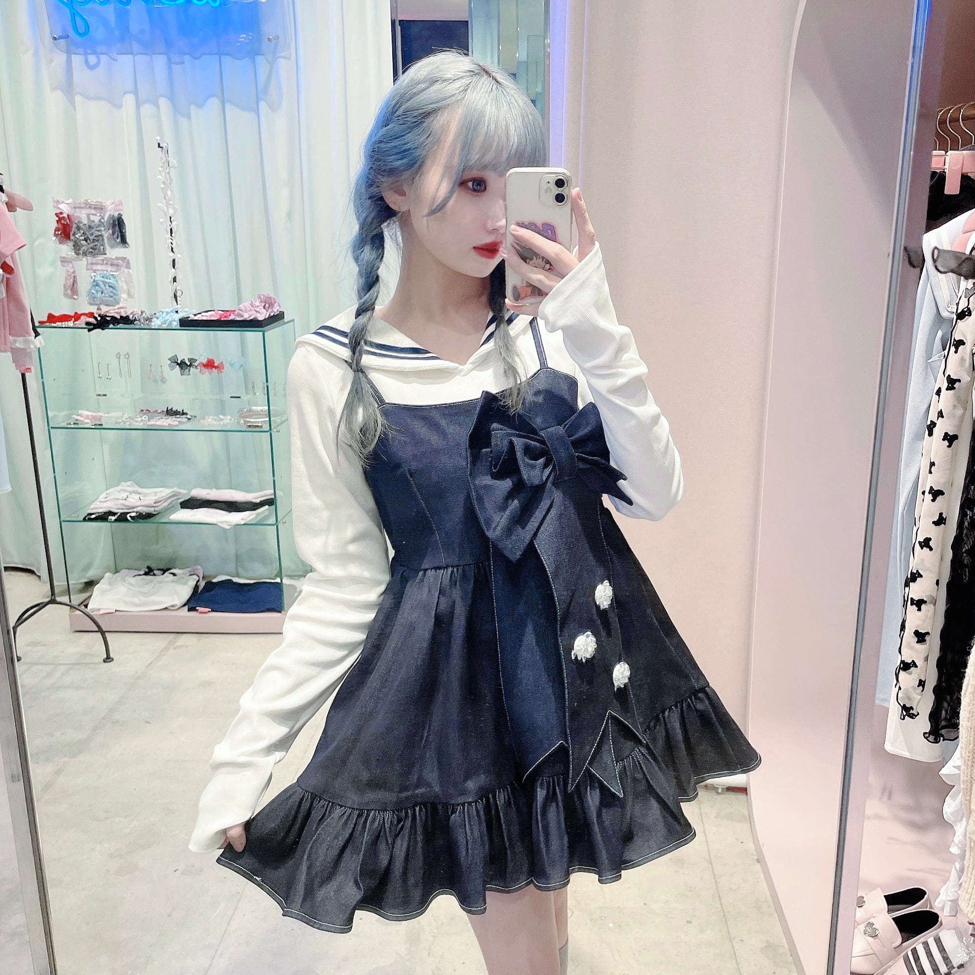 pain】プレゼントリボンビジューデニムワンピ | lilLilly pain】プレゼントリボンビジューデニムワンピ | lilLilly