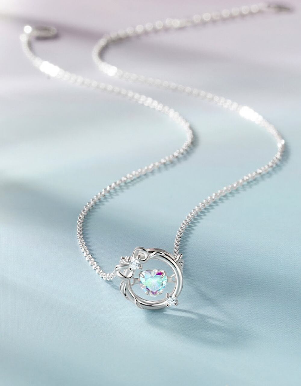 ペンダント おしゃれ ハート ダイヤモンド リボン シルバー ネックレス