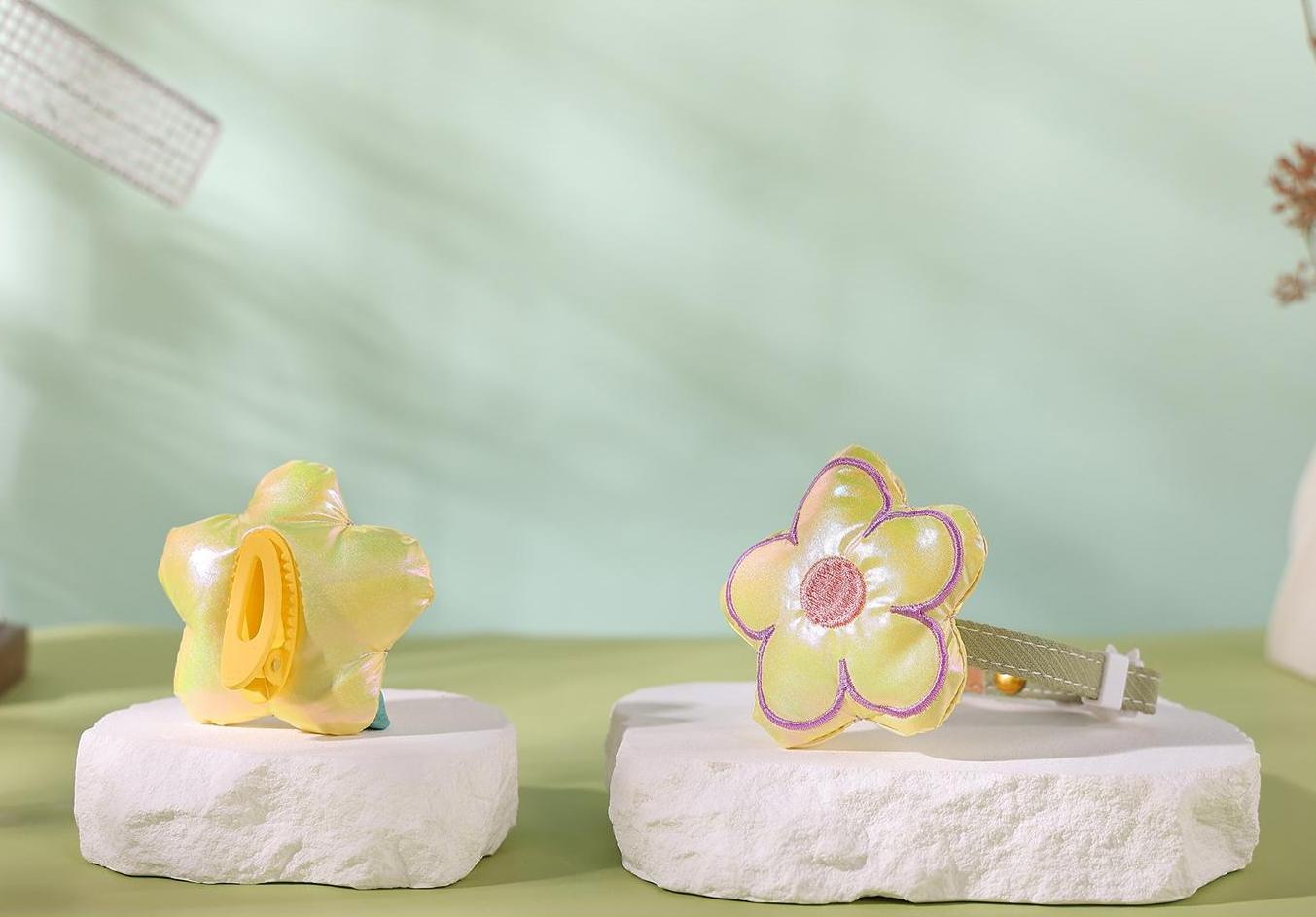 蛍光刺繍花首輪-イエロー