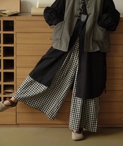 コットンチェック柄 タックワイドパンツ