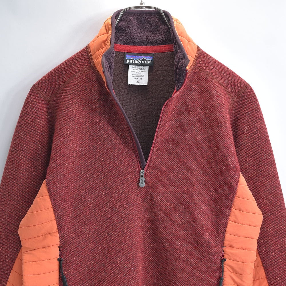 F4 USA製 patagonia パタゴニア Dervish Sweater ダーヴィッシュ セーター 切替デザイン ハーフジップ プルオーバー ジャケット ヴィンテージ ビンテージ アメリカ古着 レディースXSサイズ
