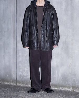 heavy brown leather car coat / wool blanket lining / From EUROPE