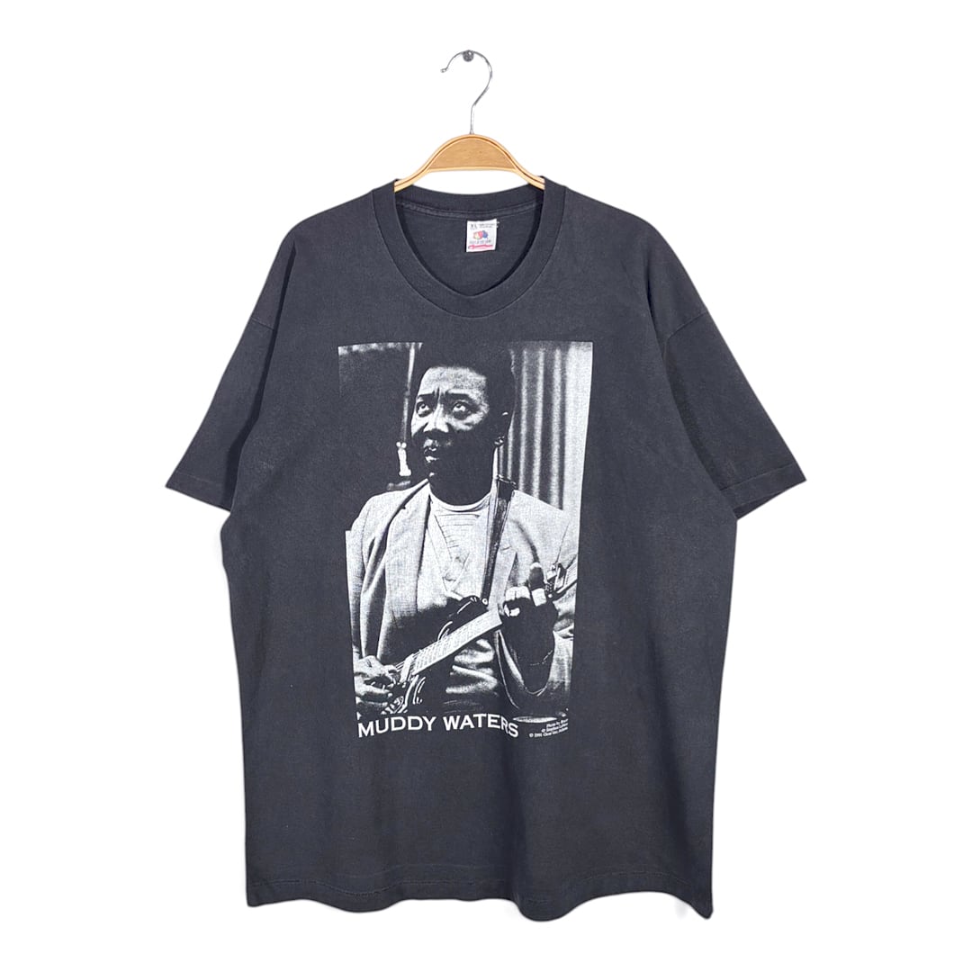 90s マディーウォーターズ USA製 ヴィンテージ Tシャツ ブラック ロックTシャツ シングルステッチ MUDDY WATERS フルーツオブザルーム サイズXL 古着 AA0037