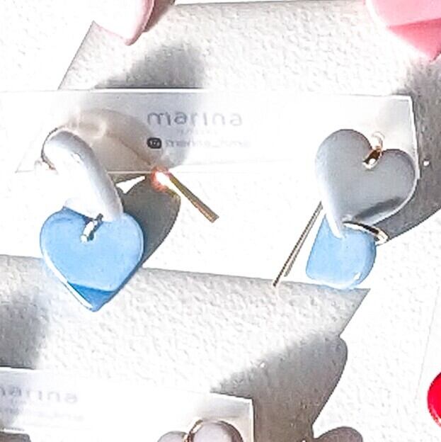 LIMITED0●/ 14kgf 2Hearts Tagua Nuts pierced earrings / clip on