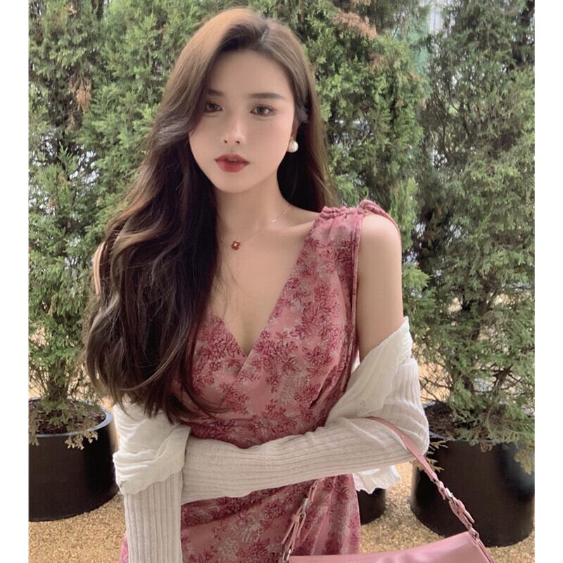 スタイルフローラルドレス サマーVネックウェストスカート エレガント 夏物 花柄 ガールズファッション46942263697