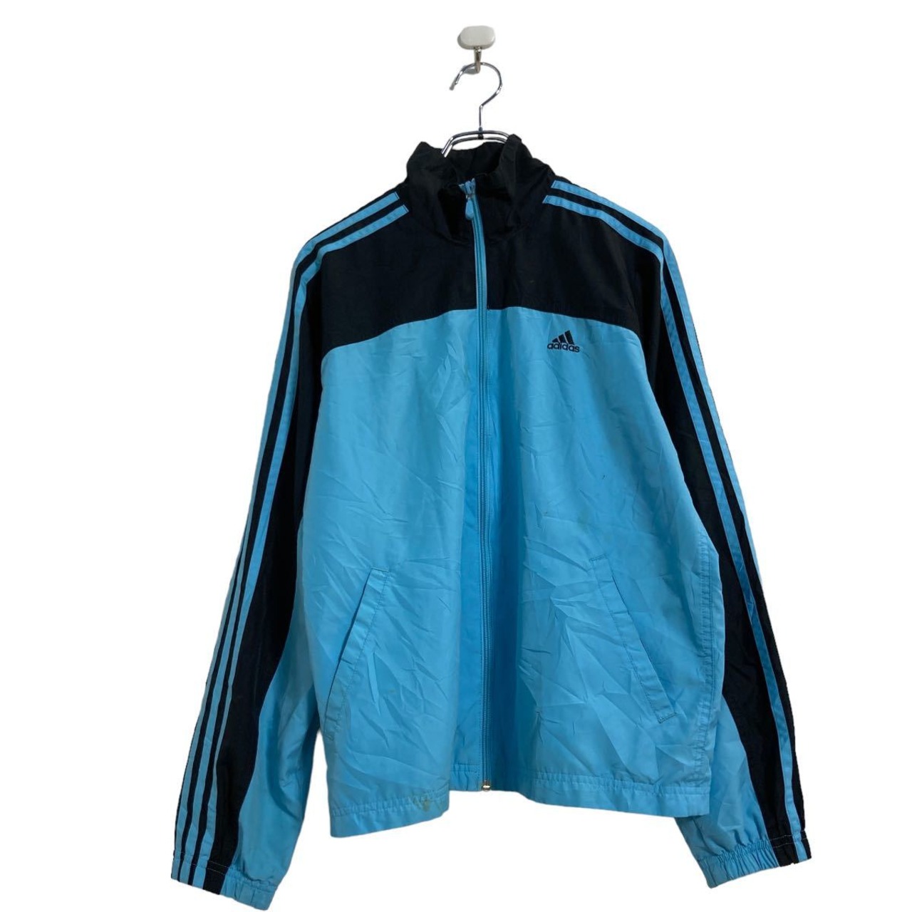 adidas ナイロン ジャケット M ブラック ライトブルー アディダス 