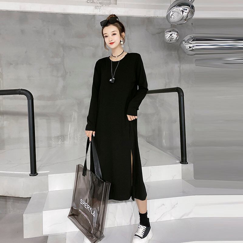 プラスサイズ婦人服2020新作秋200kgファットMM痩身ドレス女性サイドスリットファットシスター女性スカート ミックスインファッション90660458115