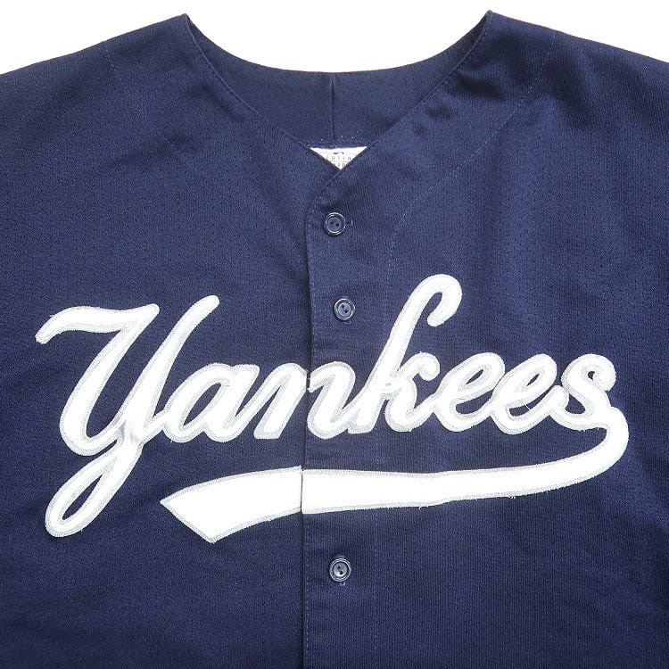 アメリカ製 MAJESTIC ニューヨークヤンキース ベースボールシャツ M 紺 古着 USA製 Majestic MLB ニューヨーク・ヤンキース ベースボール