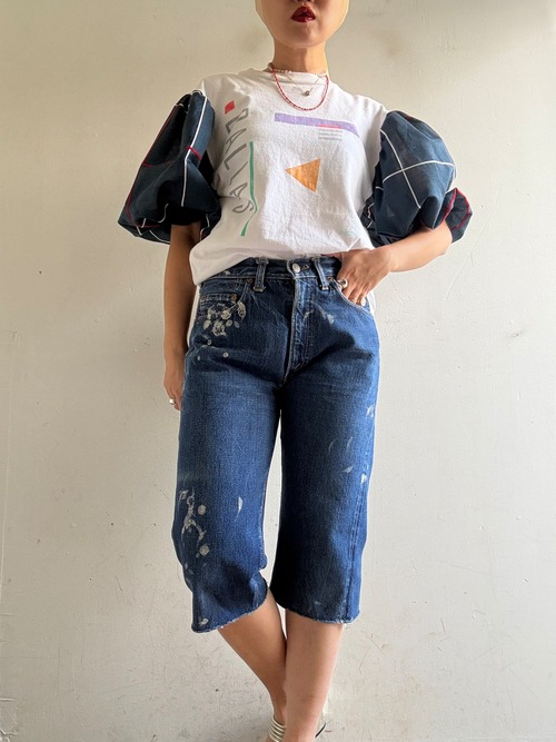 Vintage Levi's 502 Big "E" Art Painted Denim Cutoff Shorts