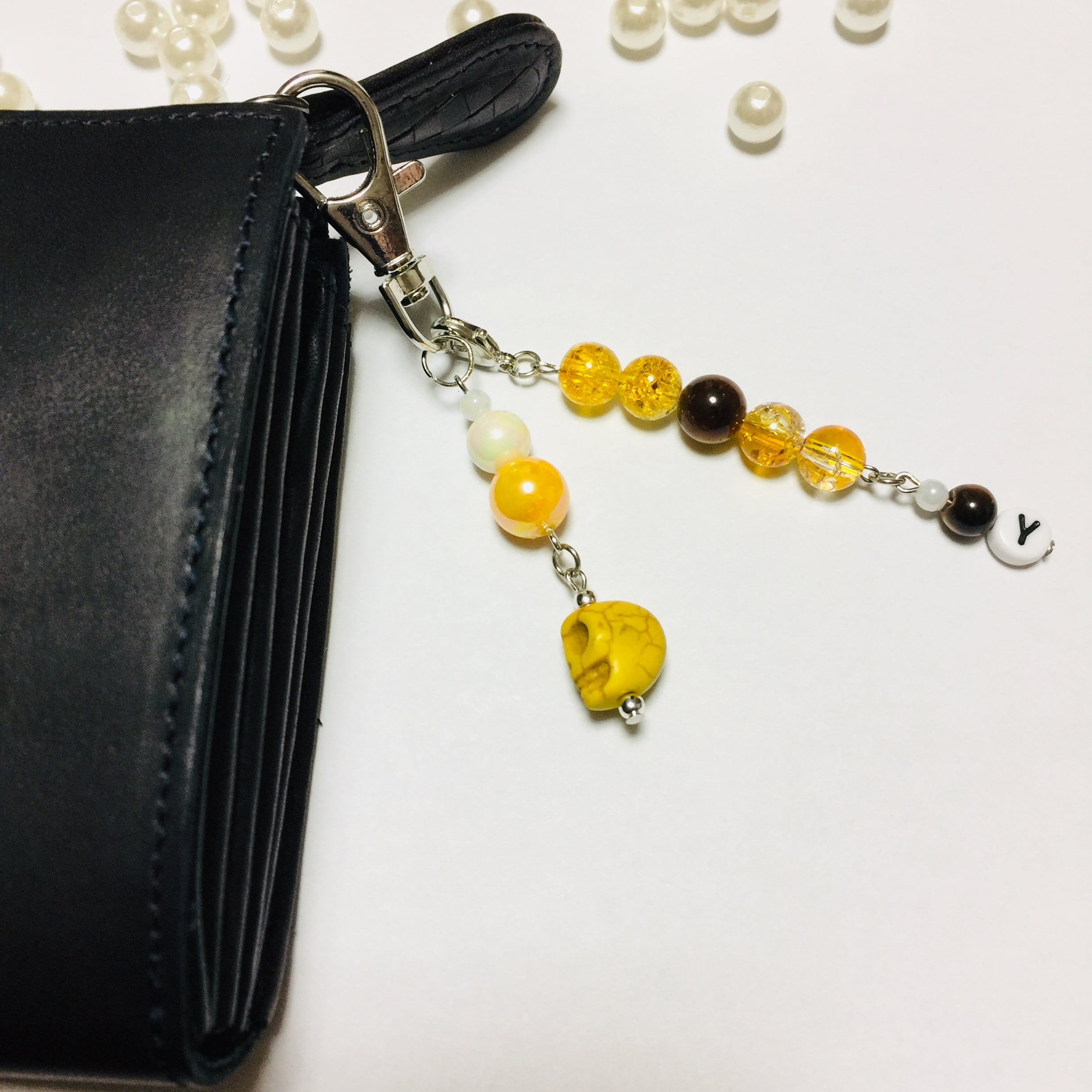 スカル キーホルダー ハンドメイド カルシリーズ4 天然石 タイガー