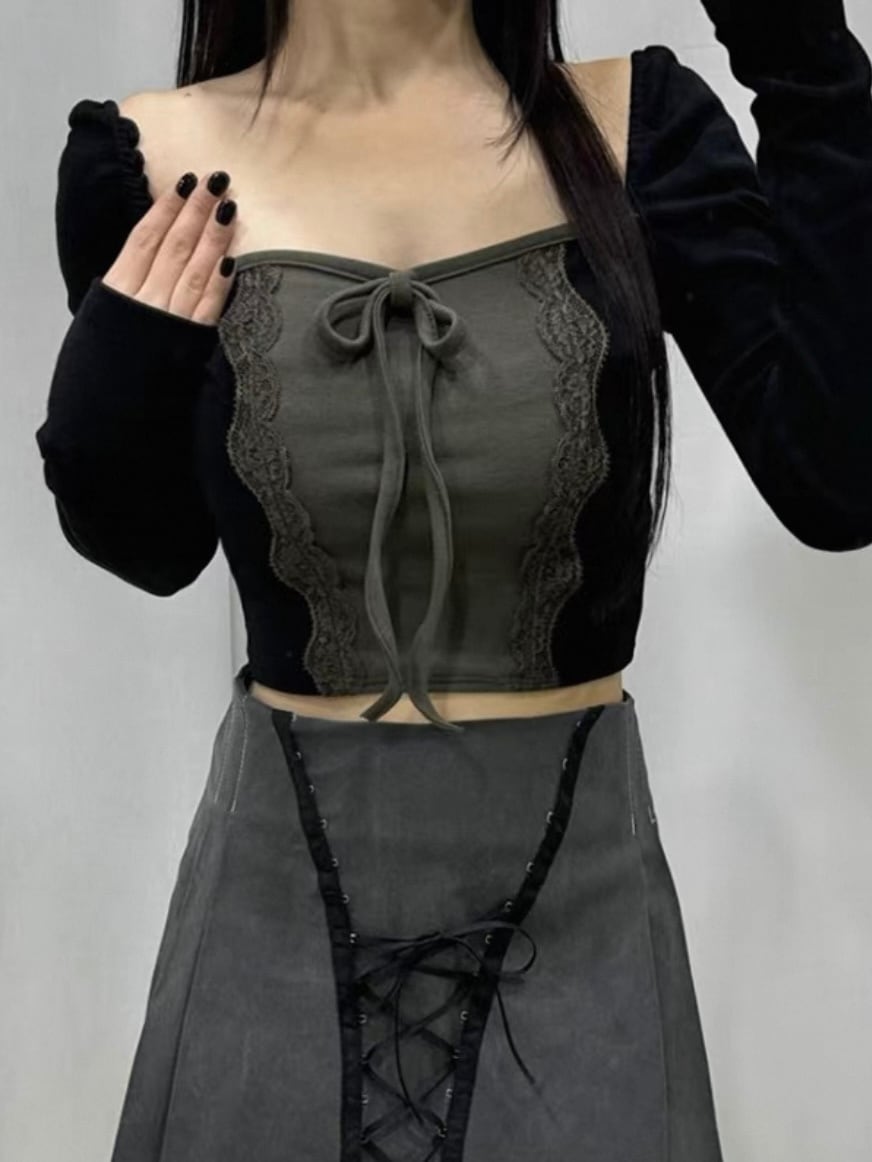 レースリボンオフショルミニトップス | maison de priére