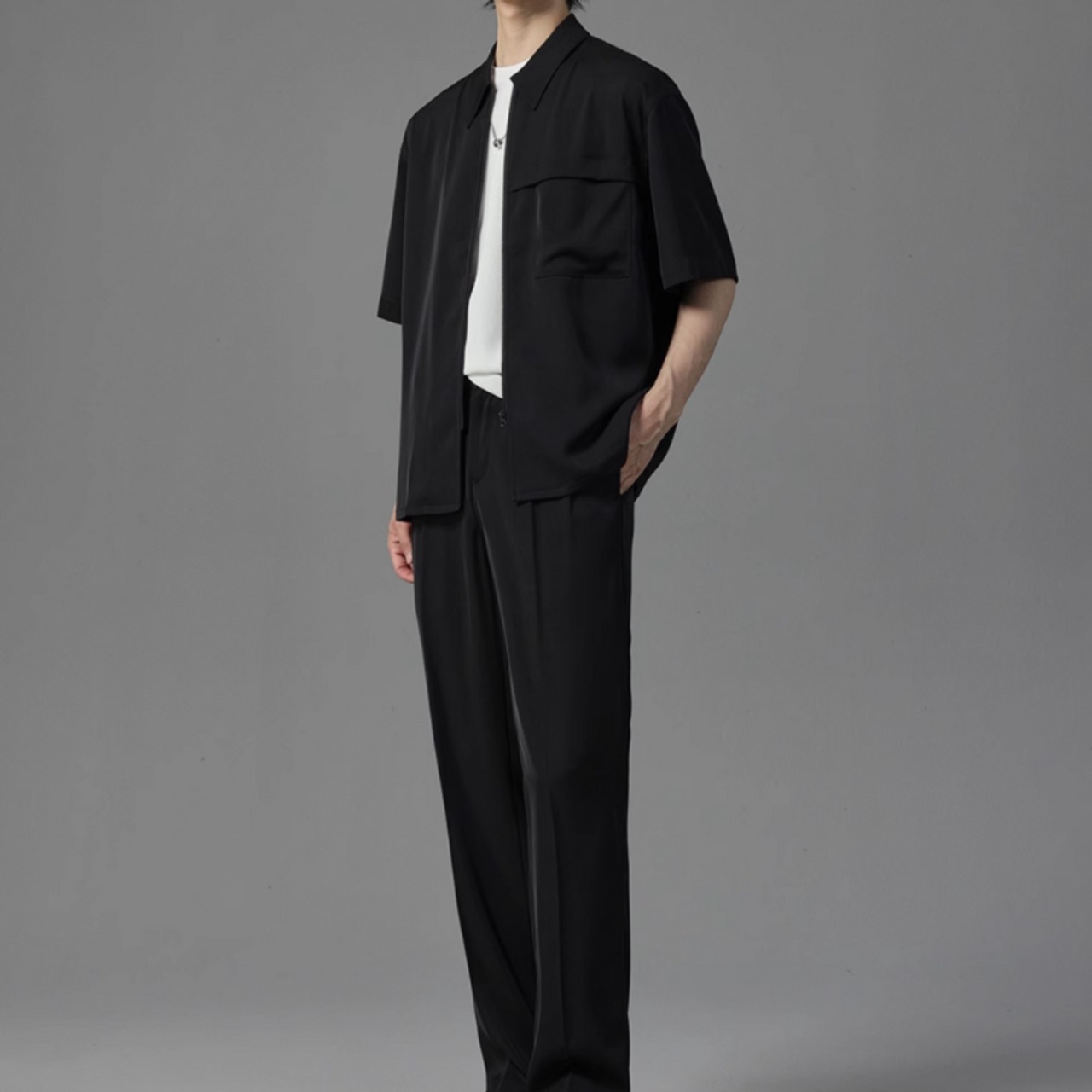 ドレープアイスシルク風カジュアルシャツ　0638