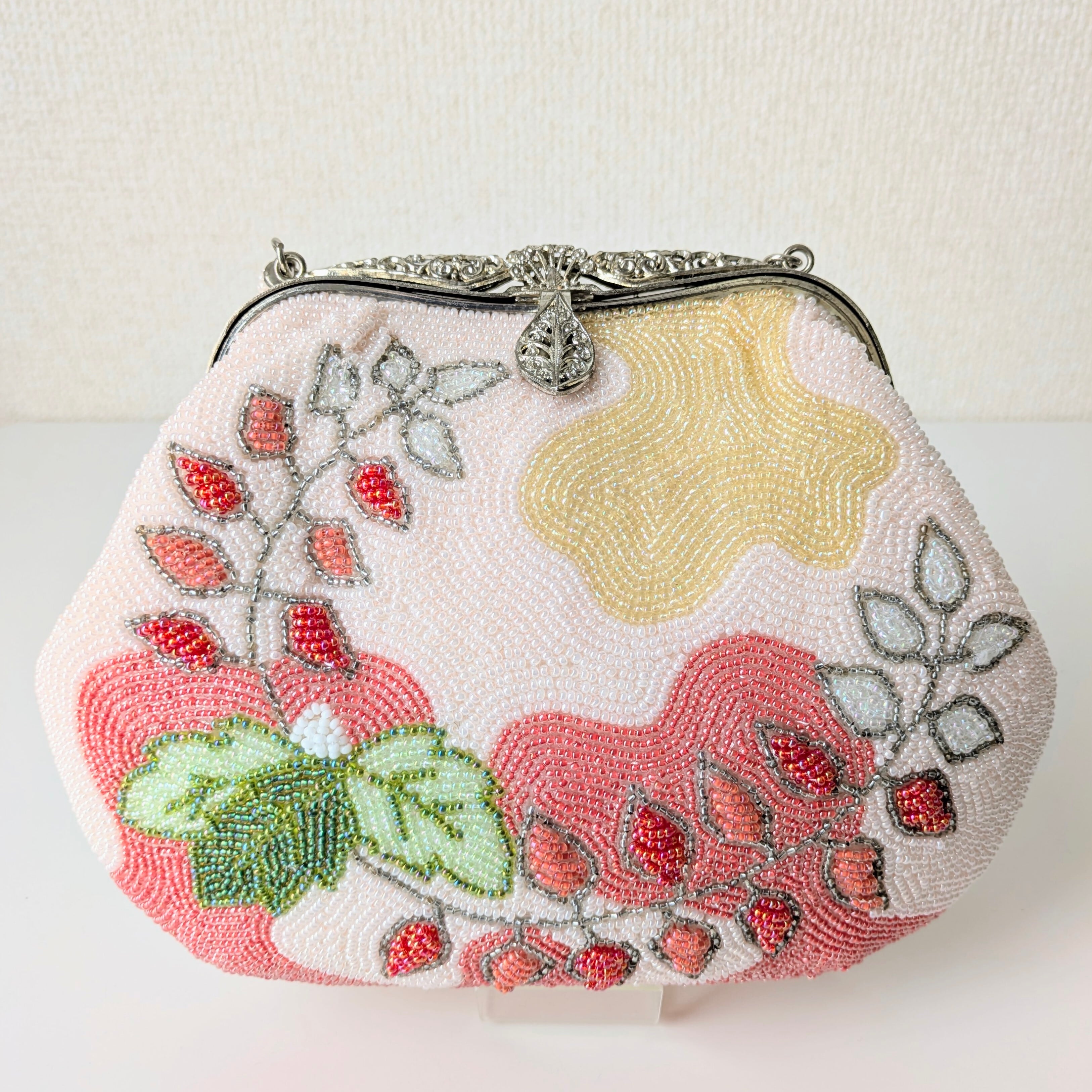 昭和レトロ　花柄　ビーズ　刺繍　ハンドバッグ ビーズバッグ ビーズ刺繍 花模様 総ビーズ ハンドバッグ 和装バッグ