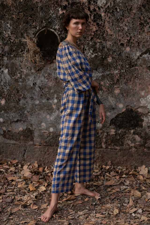 Handloom Check Belt Pants