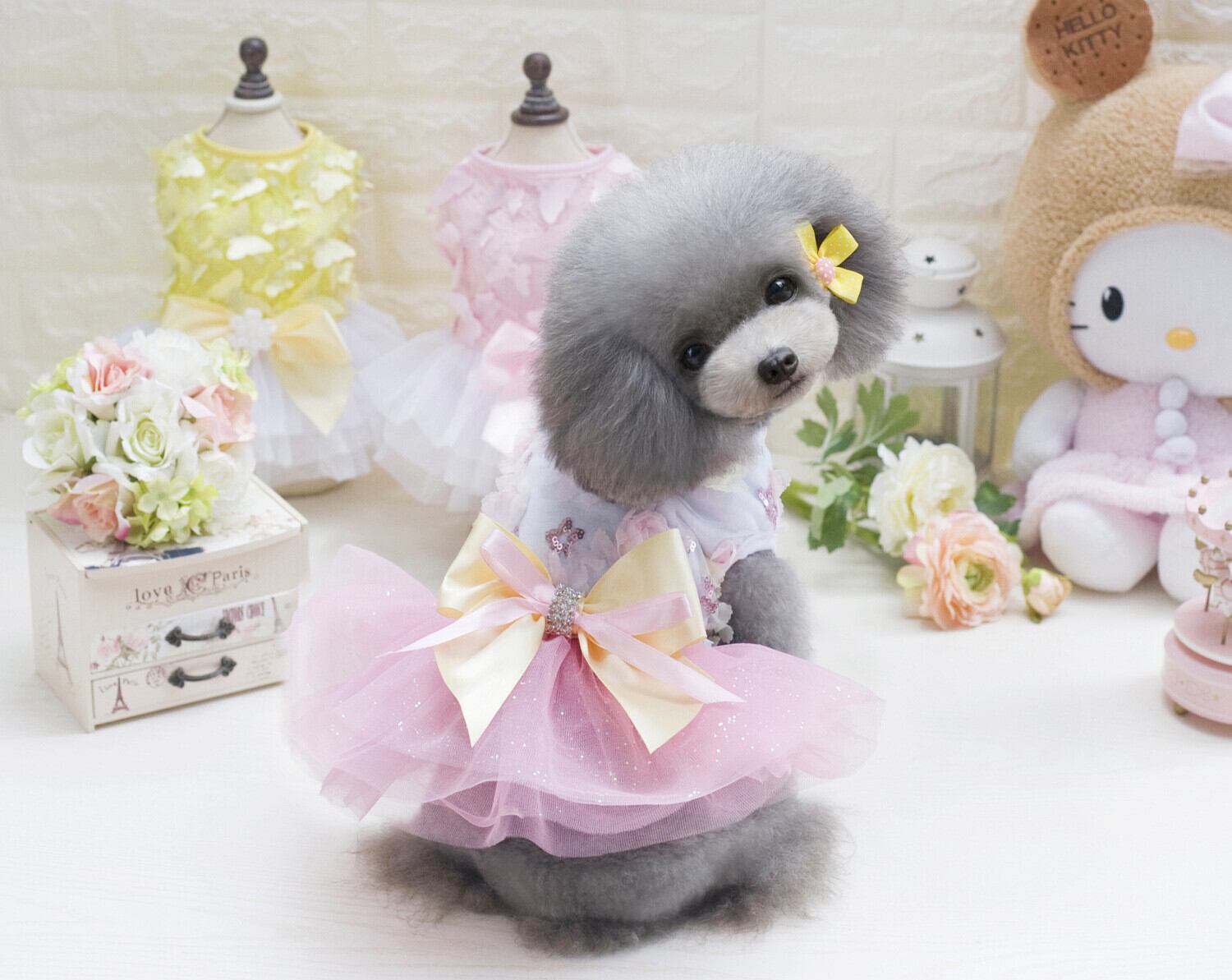 ♥︎︎ぽてと様♥︎︎ ハンドメイド 犬服 ローズ チュールレース ワンピース すぐにお届け！】チュールドレス ワンピース 犬服 ペット服 ドッグ