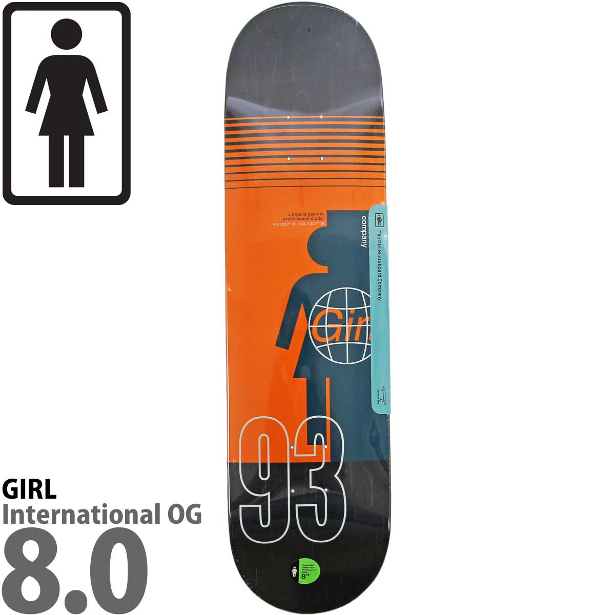 ガール 8.0インチ スケボー デッキ Girl Skateboards Pro Breana Geering International OG  Deck スケートボード プロ ブレアナギーリング アーバンスポーツ ストリート パーク ランプ 人気 おすすめ ブランド カットバック  スケボーデッキ