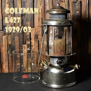 コールマン L427 ビンテージ ツーマントルランタン 1929年3月製造 COLEMAN オリジナル 希少 マイカグローブ 銀タンク 完全分解 メンテナンス済み 整備済み 20年代 ガラスグローブ付属