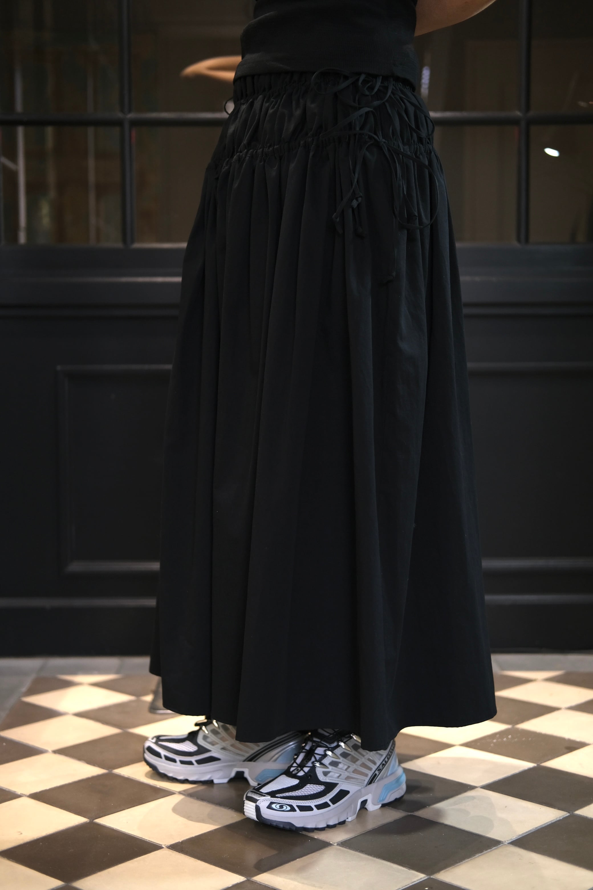 FETICO】GATHERED ORGANIC COTTON MIDI SKIRT - black - | loop