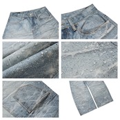 ストリート ウェーブラインストーン デニムパンツ P388