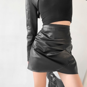 high waist A-line leather mini skirt la1040