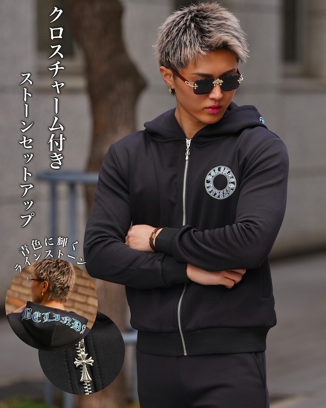 BELINDA CROSS CHARM ZIP JACKET BLACK×SILVER【BB25035】