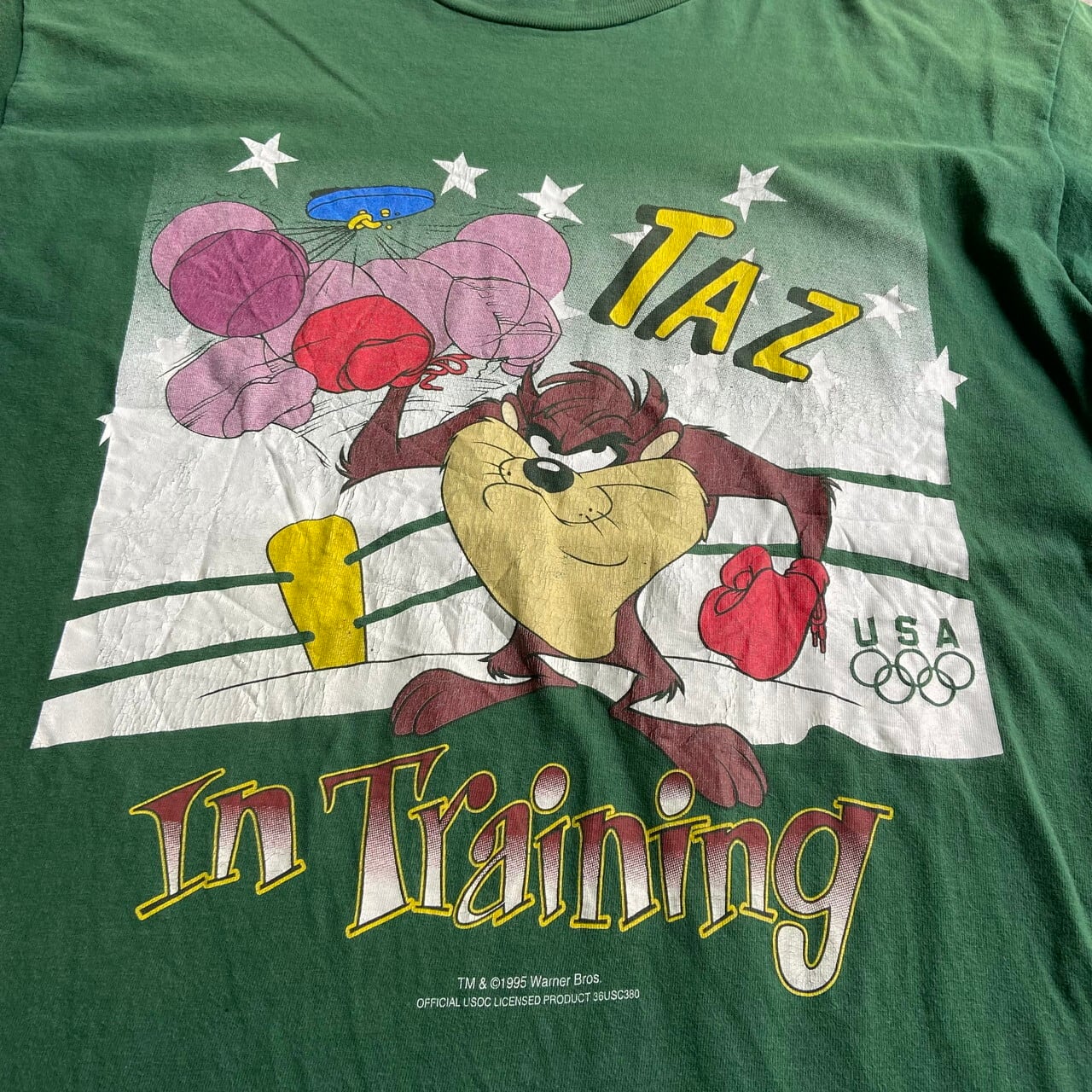 90s ワーナー タズマニアンデビル プリント Tシャツ L キャラクター 緑