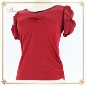 社交ダンス 衣装 チャコット Chacott トップス ブラウス 赤 ワインレッド 無地 伸縮 レース リボン 上品 可愛い ダンス パーティ 発表会 軽い 薄い レッド系 かわいいデザイン フェミニン おしゃれ フォーマル イベント用