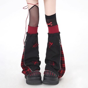 サイドスリットジッパーチェックパターンレッグカバー(2パターンあり)(lli_6241)