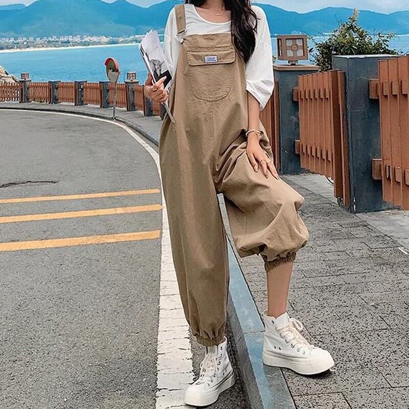 大きな胸ポケットの足首丈オーバーオール2点セット K16234 | くまの小