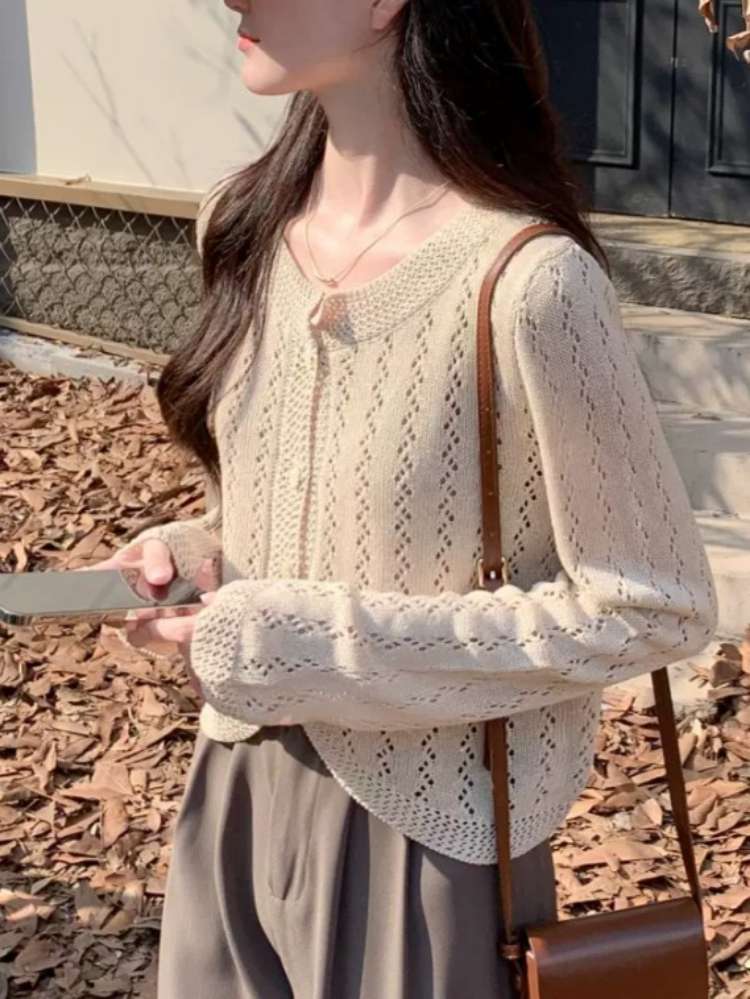 春カラー 透かし編み カーディガン かわいい カジュアル 大きいサイズ 韓国 CH8817