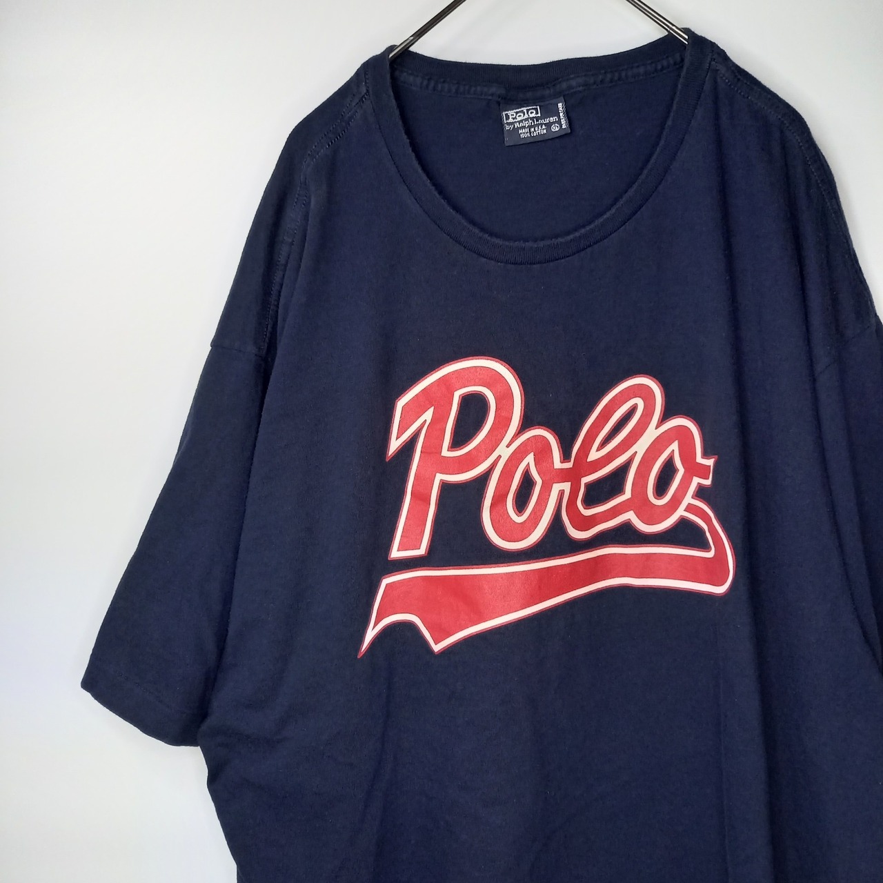 90s　アメリカ製　ラルフローレン　クルーネック　ロゴTシャツ　ビッグロゴ　紺