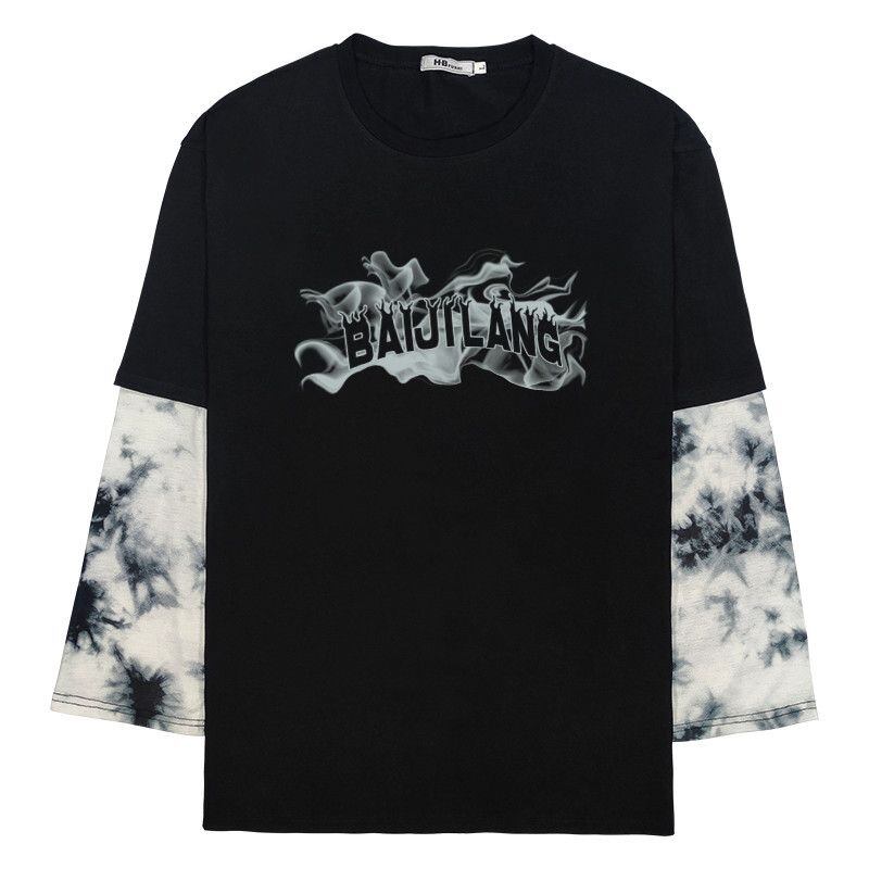 サブカル 服 地雷系 通販 ロングシャツ 重ね着 長袖 ロゴ プリント