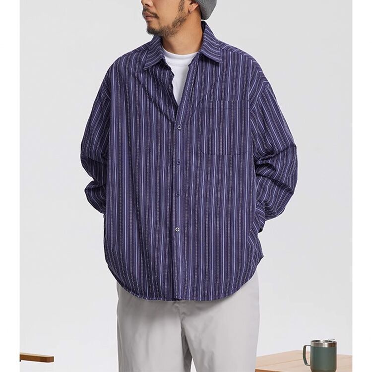 ★CONTRAST STRIPED LONG SLEEVE SHIRT　　　A0814