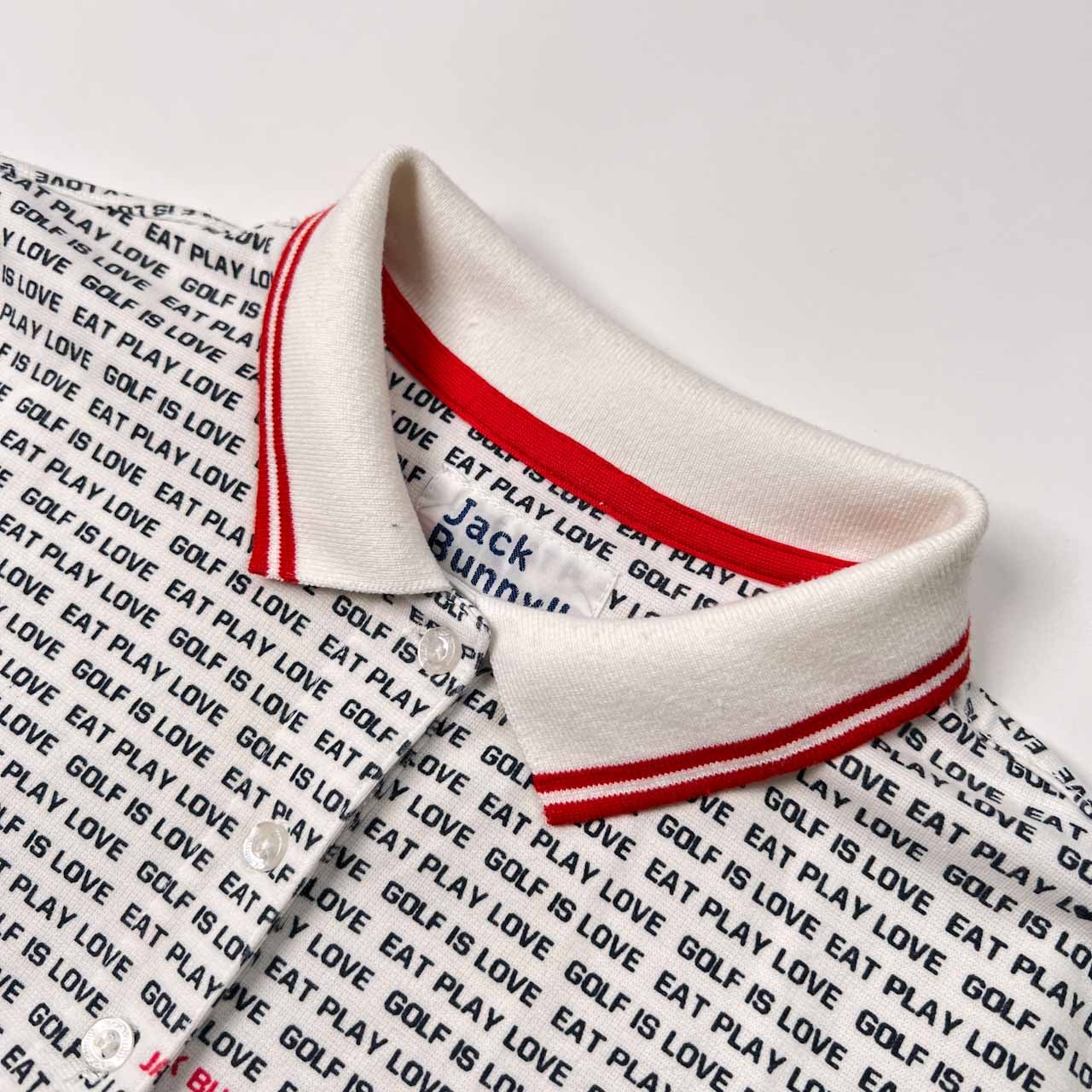 Jack Bunny!! ジャックバニー 英字 ロゴ総柄 半袖 ストレッチ ポロシャツ サイズ 0 /ホワイト/パーリーゲイツ