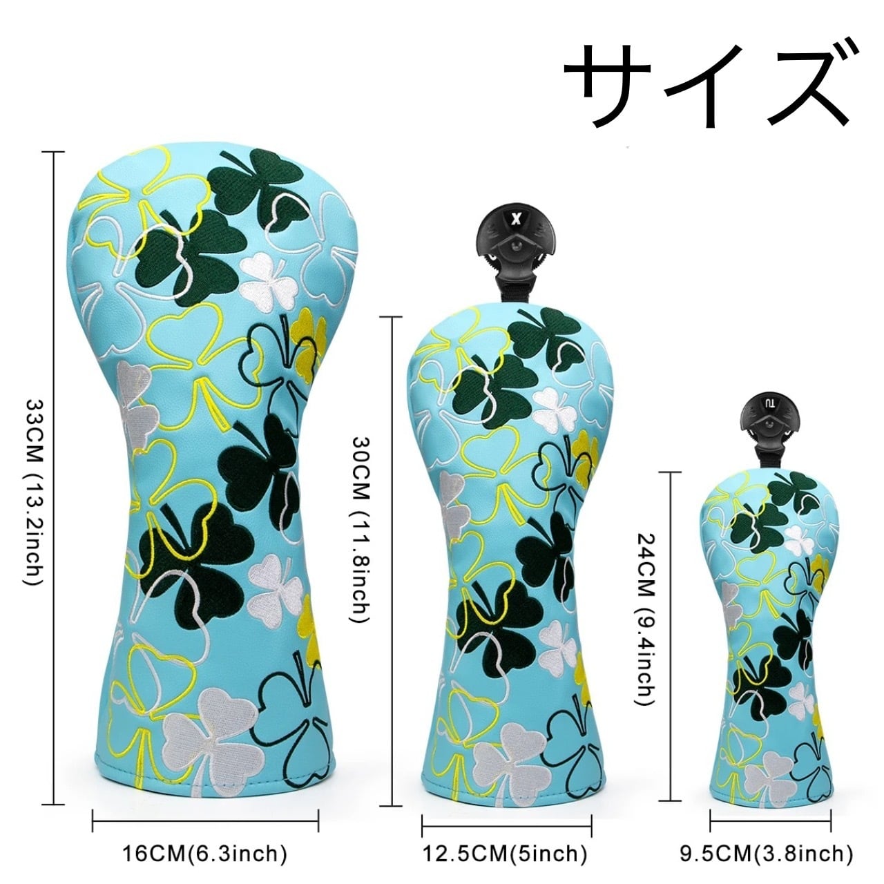 ゴルフ ヘッドカバー 3点セット クローバー ドライバー用 ウッド用