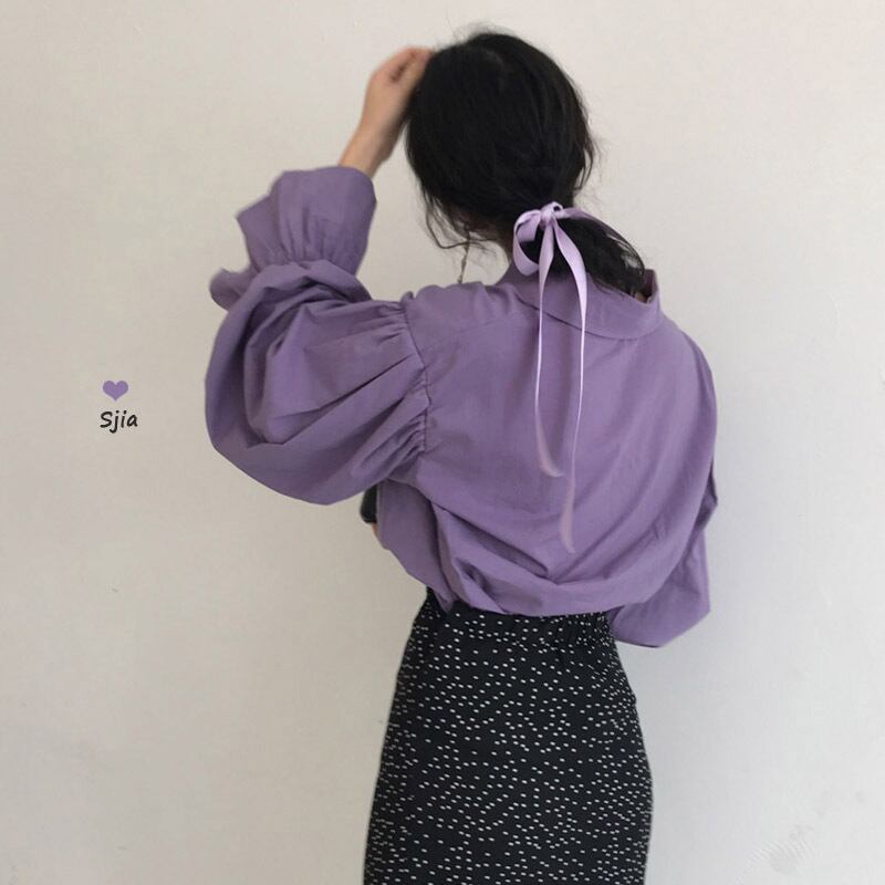 スタイルオータムルーズスリーブシャツ トップス ロング 秋物 パープル 萌量不足80348639667