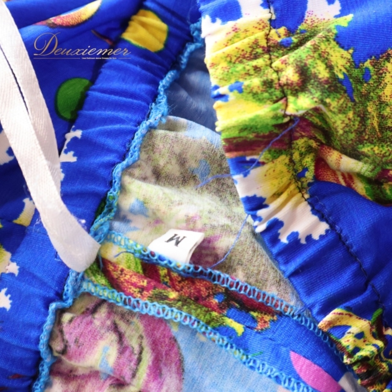 フラメンコ 衣装 ファルダ スカート 青 柄 模様 緑 タイト 軽い 薄い レッスン 練習 お洒落 フリル ブルー系 グリーン系 おしゃれ 女性用 Mサイズ ダンス 練習着 ファッション レディース