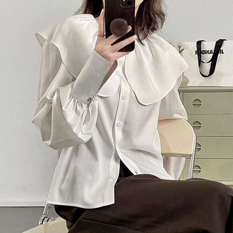 【送料無料】3color　ビッグフリルカラー　ロングカフスブラウス　K2258