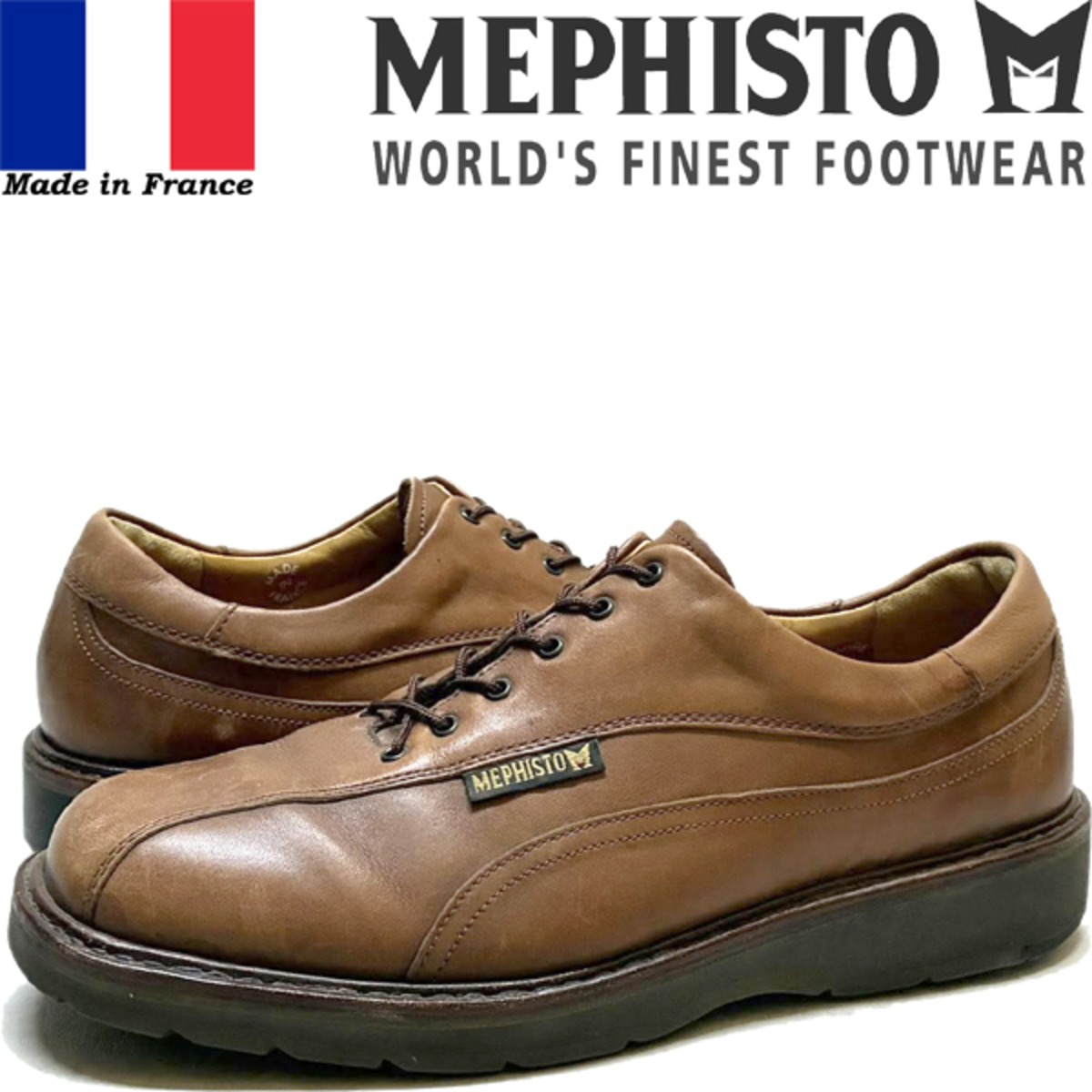 1点物◇フランス製Mephisto革靴メフィスト茶レザーシューズ古着メンズ 