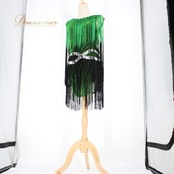 社交ダンス 衣装 ラテン ドレス ワンピース パーティ衣装 Leirena レイリーナ 黒 緑 グリーン系 ブラック系 フリンジ キラキラ 袖なし フリンジドレス ダンス衣装 ブラックグリーン スパンコール 装飾 豪華 演奏会 衣裳 おしゃれ 舞台 発表会 ジャズダンス 踊りやすい 伸縮素材 カスタムフィット ショートドレス 夜会 見せパン ひらひら