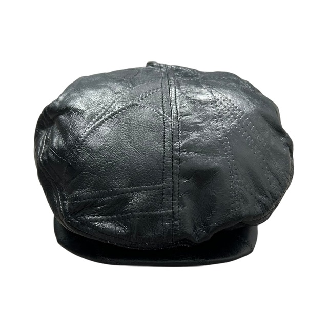 BLACK LEATHER NEWSBOY CAP HUNTING HAT SIZE 61cm (USED)