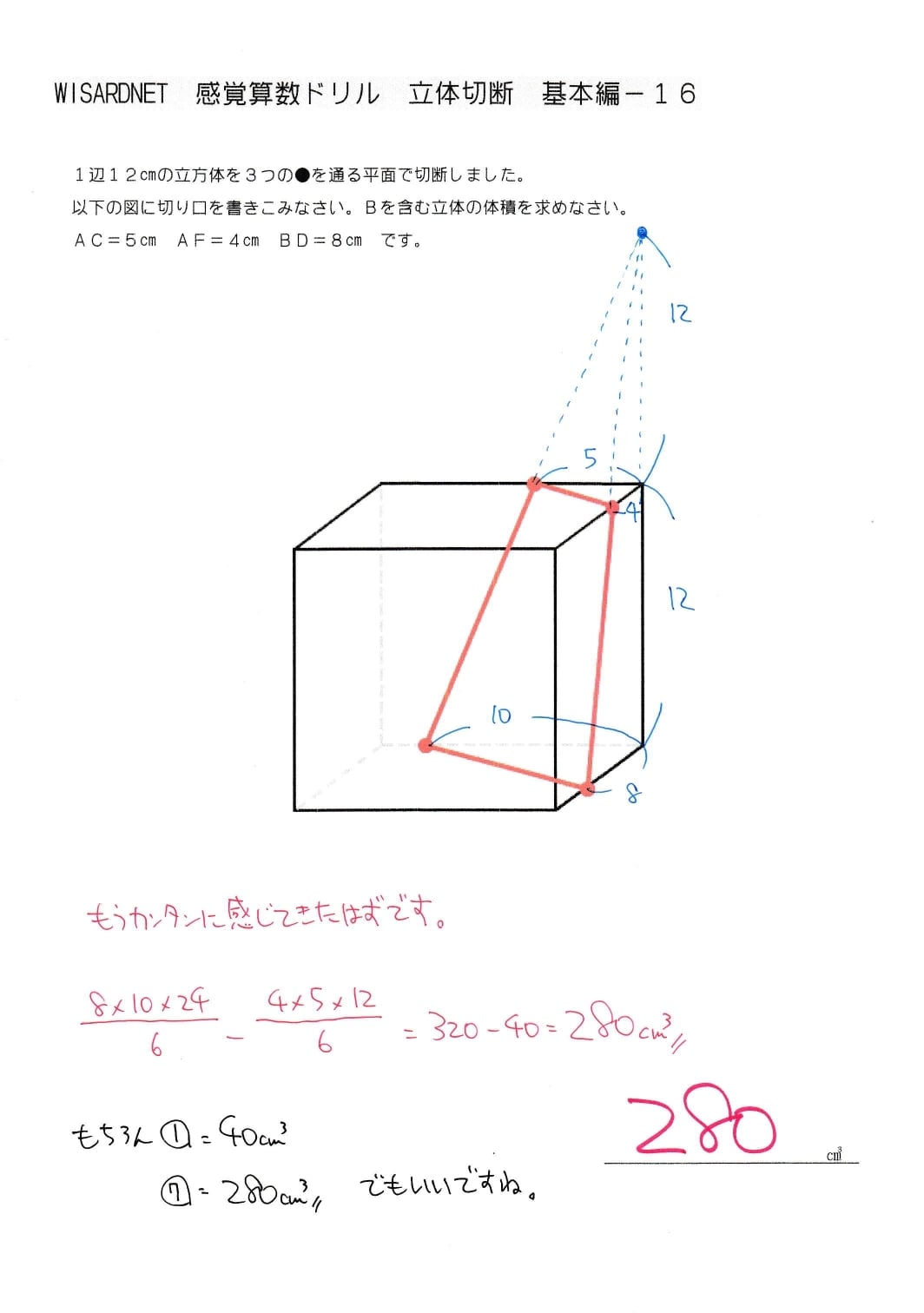 感覚算数ドリル 立体切断 基本編 | WISARDNET｜中学受験算数を攻略する