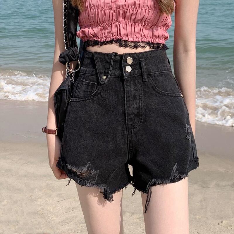 ブラックショーツ サマー薄手ハイウェストウェストルーズパンツ 大人ガーリー スウィート キュート カジュアル 夏物 ブルマー 試着室23520241231