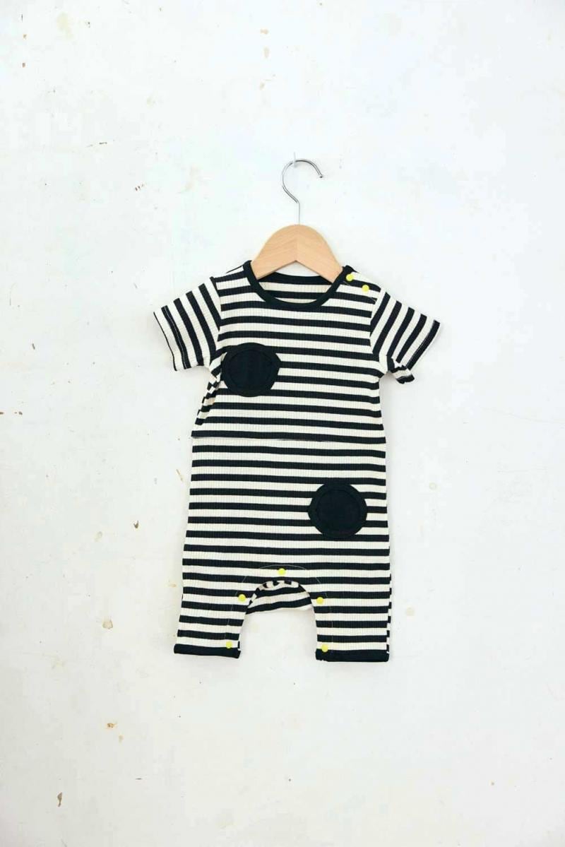 【26SS】KOQUELIKO(コキュリコ)Dots baby body black border(XXS/XS)ロンパース ドット ブラック ボーダー