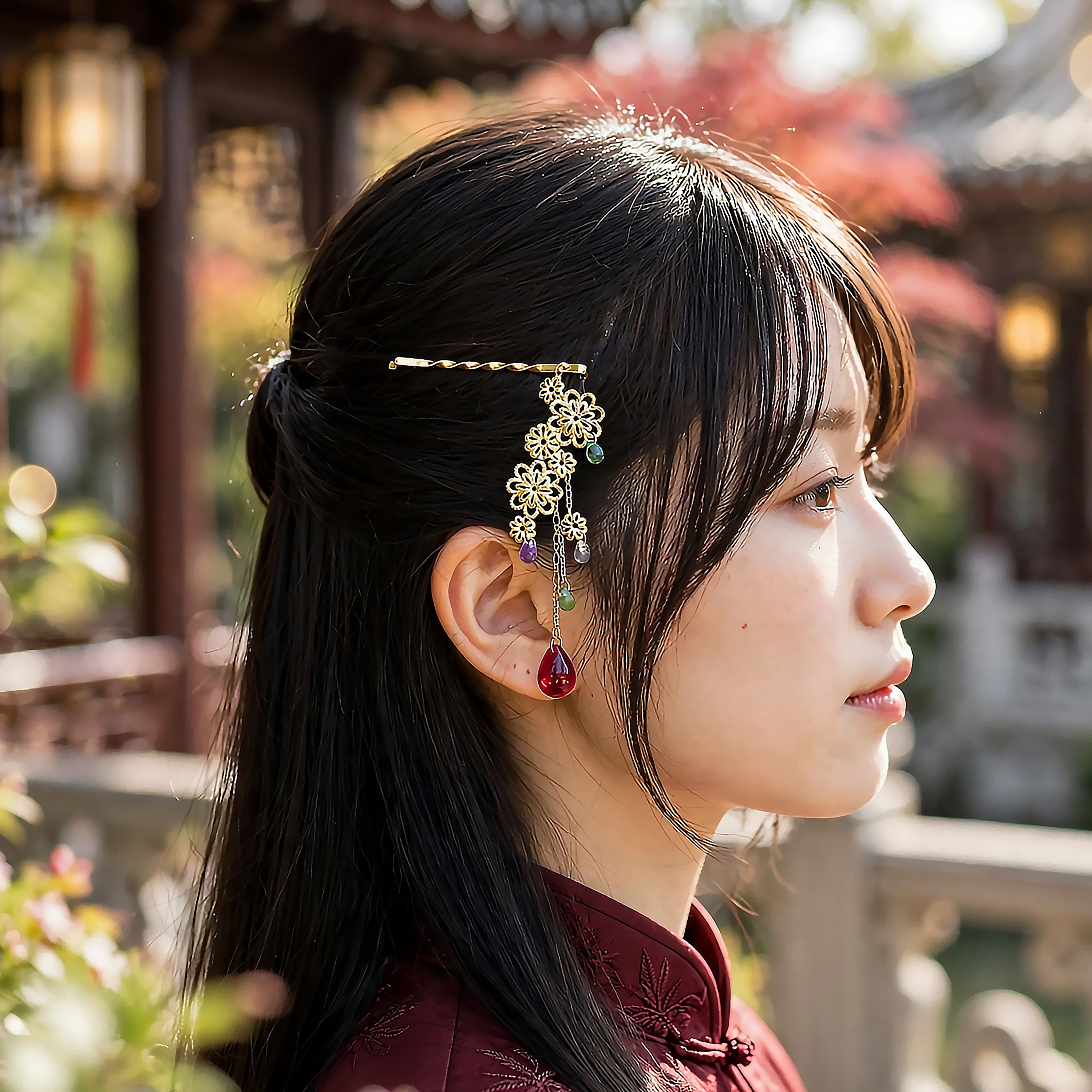 ヘアピン「かわす、かさねる」【チェコビーズ】軽量快適・ショートヘアも簡単アレンジ。