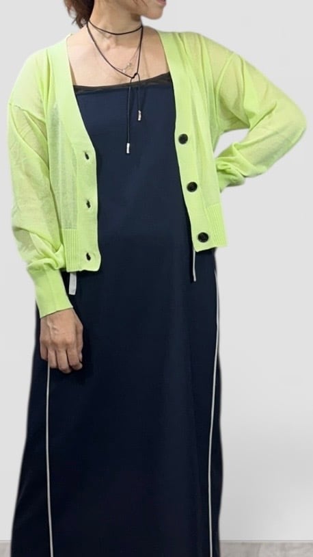 QTUME シアーニットクロップドカーディガン No.612-25066 ライムグリーン サックス ピンク クチューム 9号