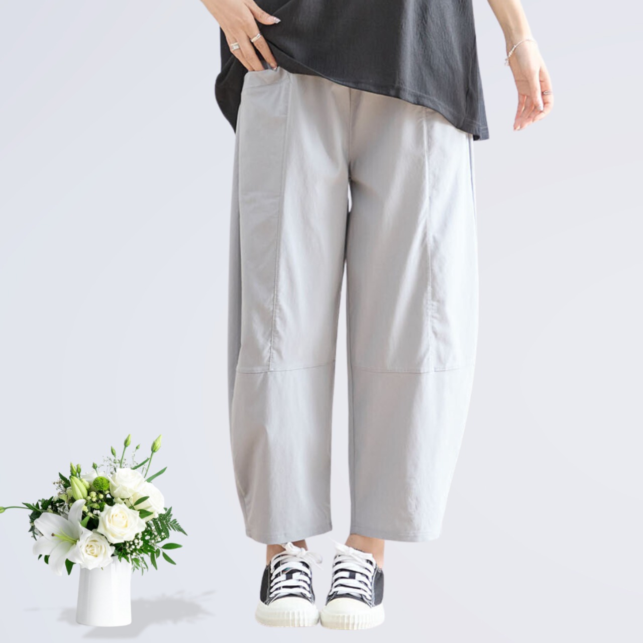 タック入りバルーンシルエットパンツ(M~L) グレー