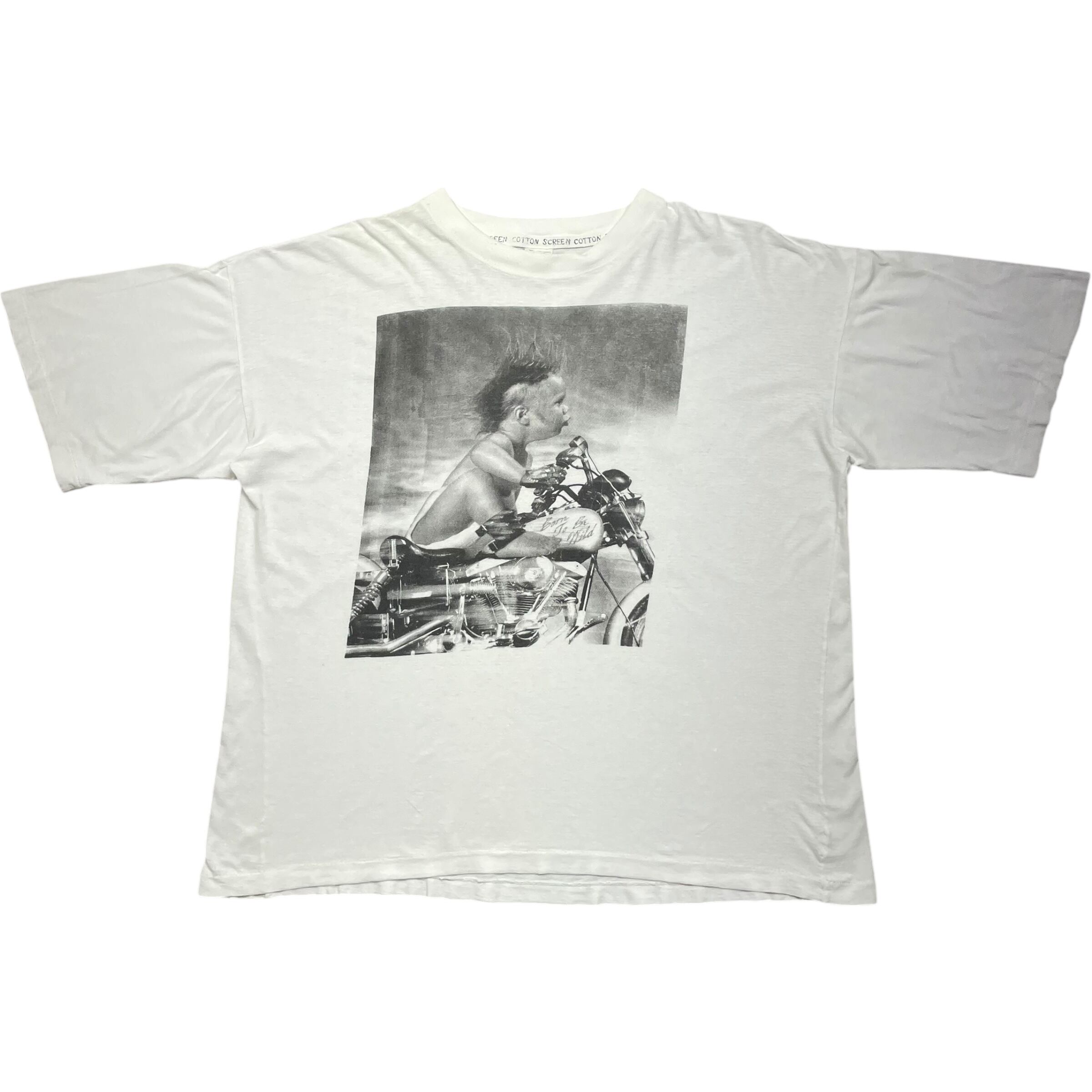 《XL》cottonscreen Tシャツ フォトプリント バイカー ホワイト シングルステッチ 90年代 vintage no.7237